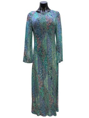 Rixo Turquoise Multi-Print Long-Sleeve Dress S